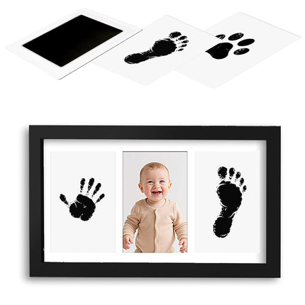Kit Completo de Huellas para Bebés y Mascotas 4 Piezas – Almohadilla de Tinta Sin Tinta, Limpia y Segura para Huellas Memorables, Sin Burbujas ni Manchas, Incluye 16 Tarjetas Blancas (Negro Ópaco)