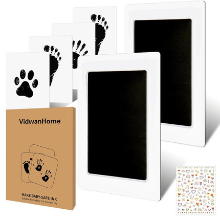 Kit Completo de Huellas para Bebés y Mascotas 4 Piezas – Almohadilla de Tinta Sin Tinta, Limpia y Segura para Huellas Memorables, Sin Burbujas ni Manchas, Incluye 16 Tarjetas Blancas (Negro Ópaco)