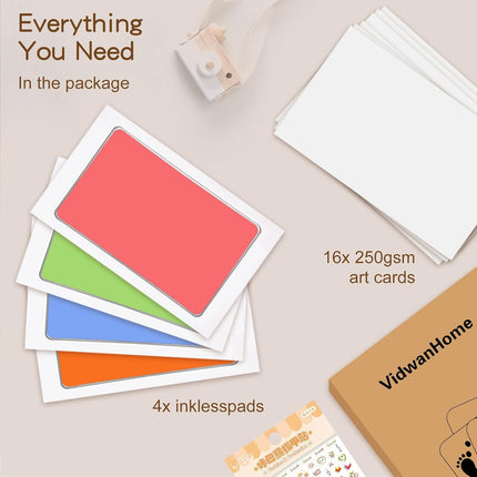 Kit Completo de Huellas para Bebés y Mascotas 4 Piezas – Almohadilla de Tinta Sin Tinta, Limpia y Segura para Huellas Memorables, Sin Burbujas ni Manchas, Incluye 16 Tarjetas Blancas (Negro Ópaco)