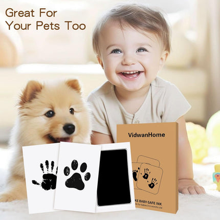 Kit Completo de Huellas para Bebés y Mascotas 4 Piezas – Almohadilla de Tinta Sin Tinta, Limpia y Segura para Huellas Memorables, Sin Burbujas ni Manchas, Incluye 16 Tarjetas Blancas (Negro Ópaco)