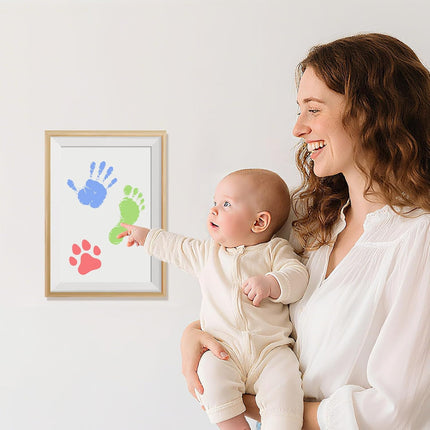 Kit Completo de Huellas para Bebés y Mascotas 4 Piezas – Almohadilla de Tinta Sin Tinta, Limpia y Segura para Huellas Memorables, Sin Burbujas ni Manchas, Incluye 16 Tarjetas Blancas (Negro Ópaco)