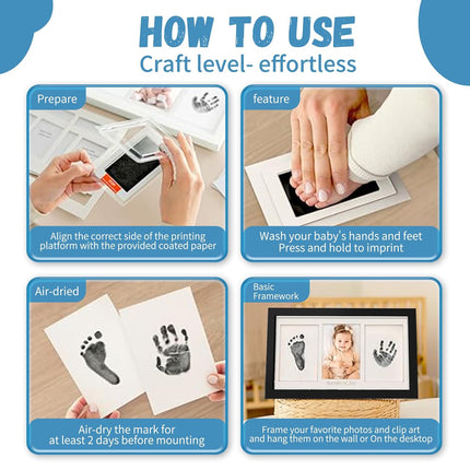 Kit Completo de Huellas para Bebés y Mascotas 4 Piezas – Almohadilla de Tinta Sin Tinta, Limpia y Segura para Huellas Memorables, Sin Burbujas ni Manchas, Incluye 16 Tarjetas Blancas (Negro Ópaco)